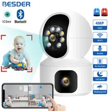 BESDER 4MP WiFi Camera with Dual Screens Baby Monitor Night Vision Indoor Mini PTZ Security IP Camera CCTV Surveillance Cameras