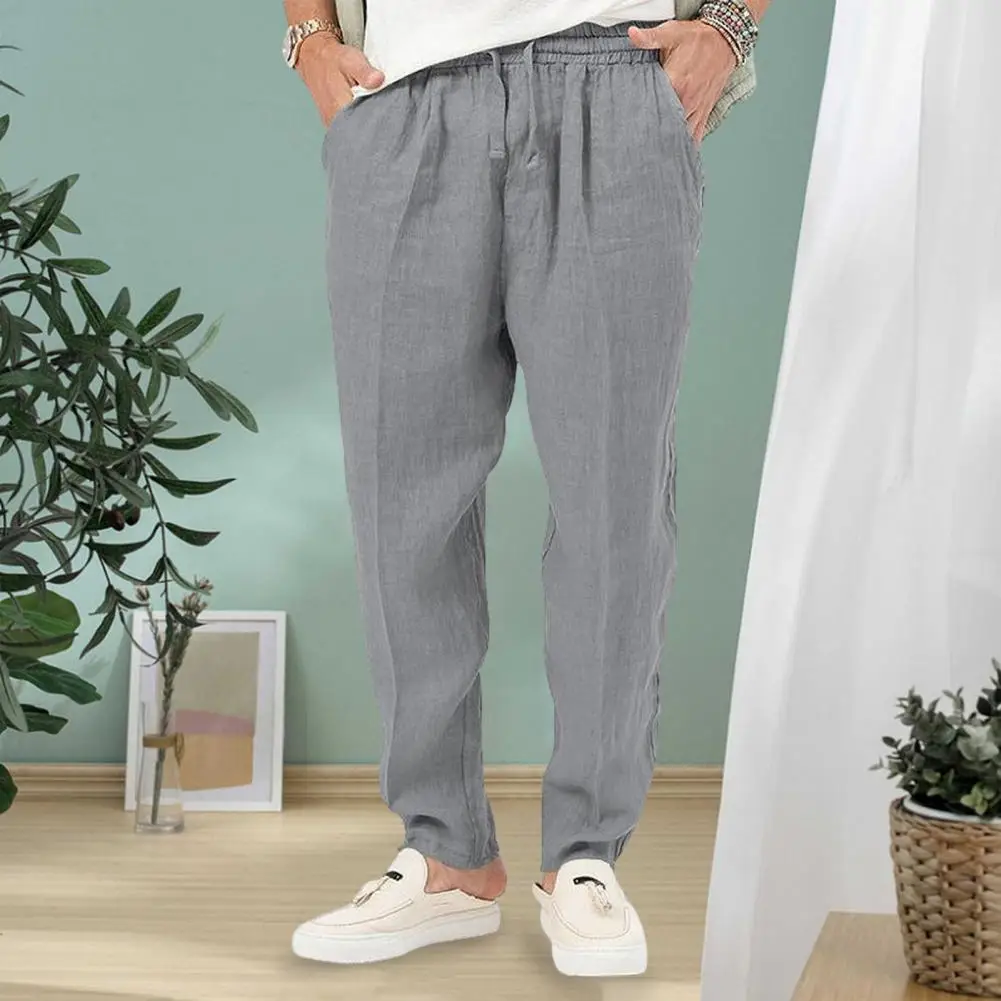 

Breathable Men Trousers Lightweight Men Pants Breathable Mid Waist Men's Sports Pants with Drawstring Elastic Waist Loose Fit