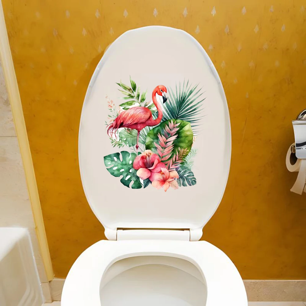 Funny Flamingo Toilet Sticker Bathroom Toilet Cover Sticker Wall Stickers Animal Wc Fun Home BathRoom PVC