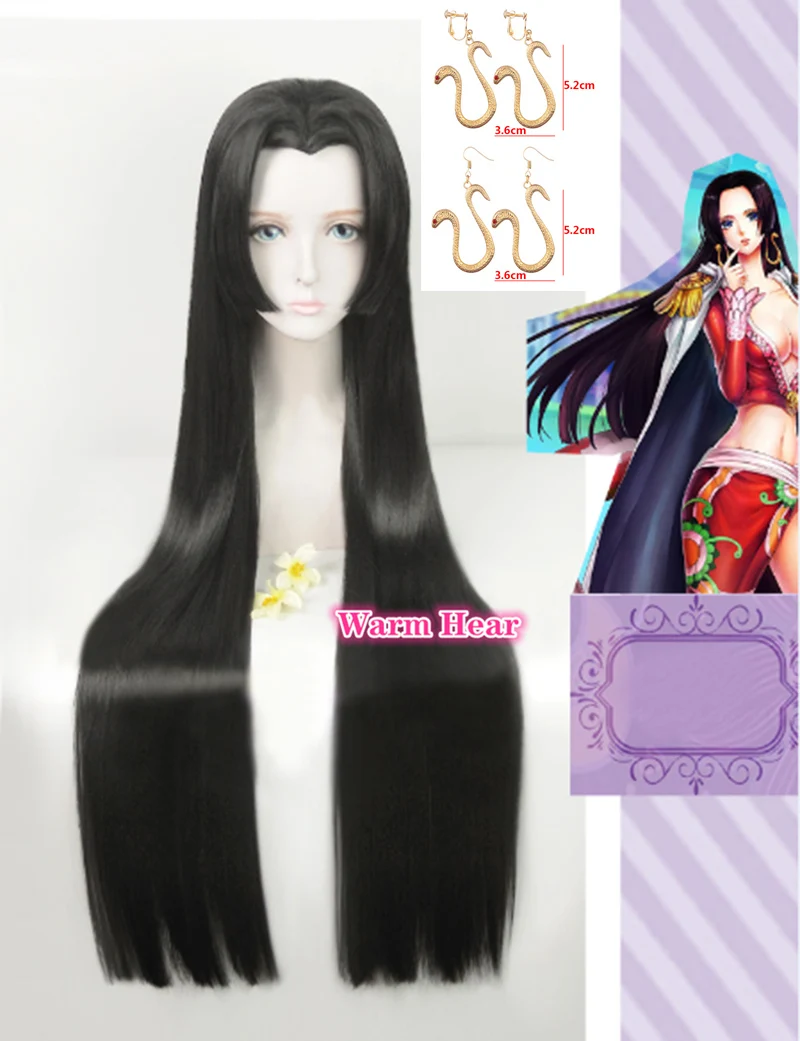 Anime One Piece Boa Hancock Cosplay Wig With Earring Long Black