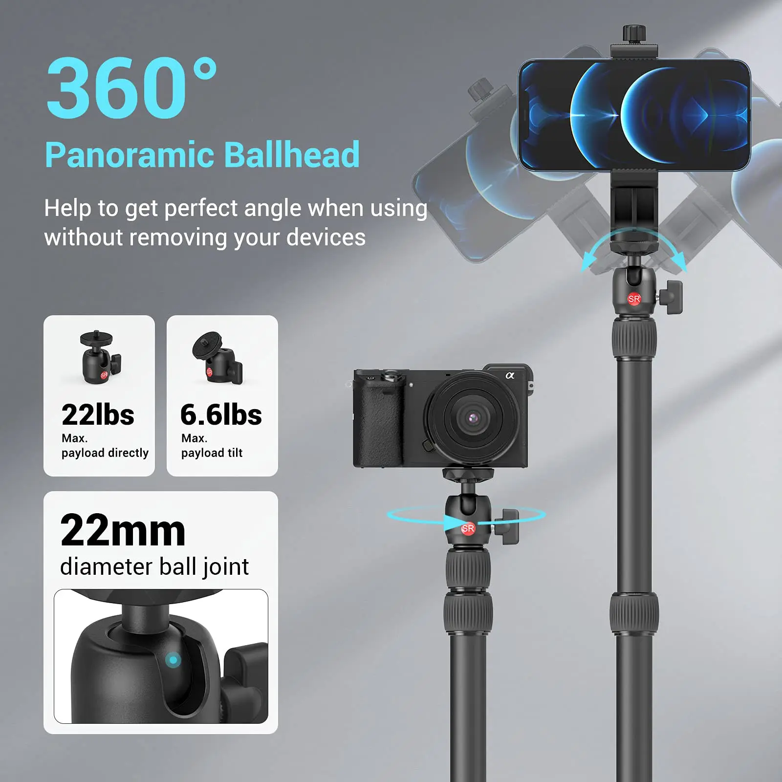 SmallRig 카메라 데스크 마운트 테이블 스탠드, 조정 가능한 라이트 스탠드, 탁상 C 클램프, DSLR 카메라 링 라이트 라이브 스트리밍 3488