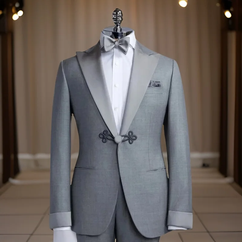 

Formal Suits for Men 2024 2 Pcs Slim Fit Groom Tuxedo Wedding with Mandarin Button Peak Lapel Prom Costume (Jacket + Pants)