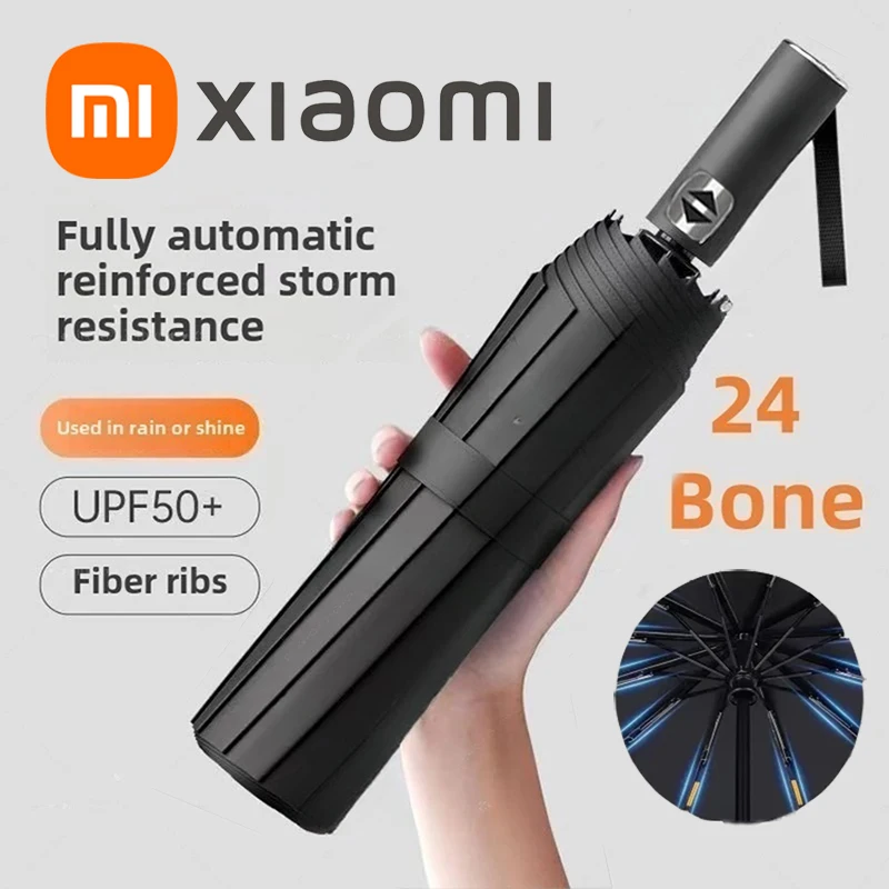 Automatic Umbrella Xiaomi Automatic Umbrella 24 Bone Solid Color Automatic Umbrella Light Collapsible Large Size Outdoor Sunshade UV Protection