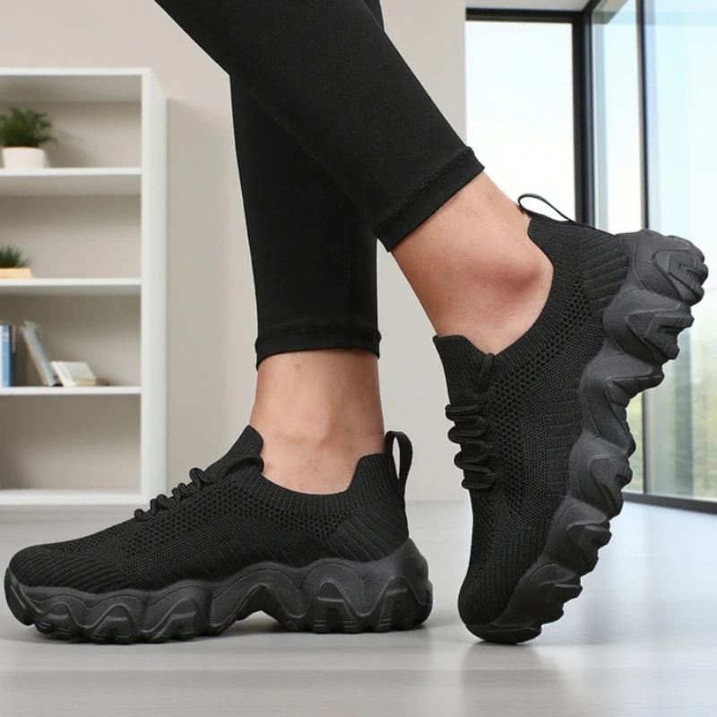 Fashionable Women's Running Shoes Breathable Light Fabric Wavy Sole Thick Sole Shoes Neon Pink 2025 Hot Selling Women's Sneakers