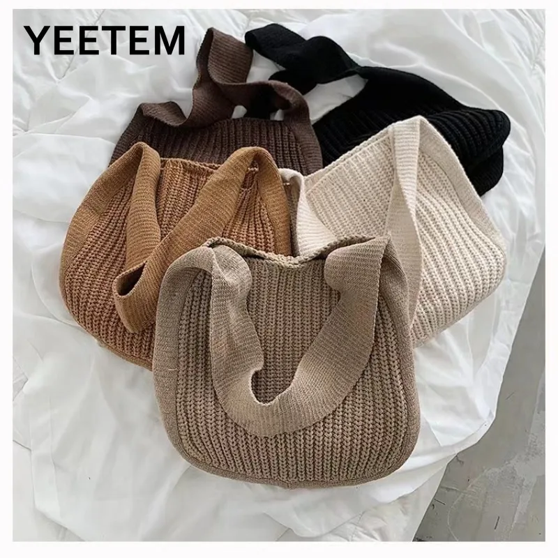 

Японская вязаная шерстяная сумка, однотонные сумки, новинка 2023, шерстяная вязаная Минималистичная Портативная сумка