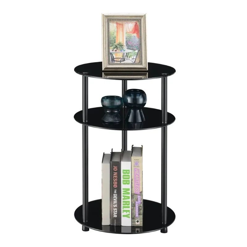 

Classic Glass 3-Tier Round Table, Black Glass