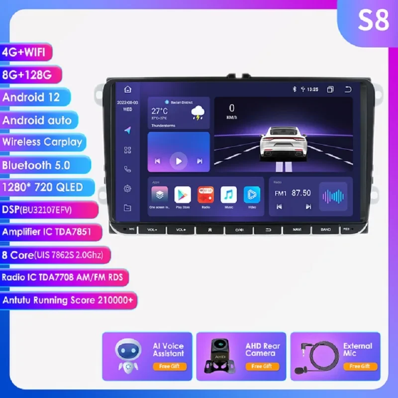 2Din Android 12 Auto Radio Für Vw Golf 5 Polo Limousine Passat B6 Cc Radio Touran Scirocco Caddy Jetta Skoda Sitz 4G Gps Navi Stereo