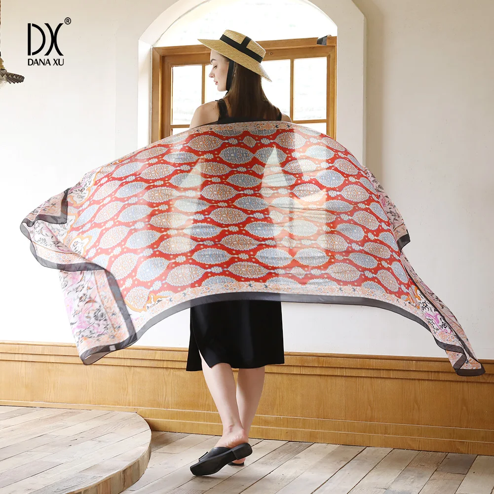 

Новинка 2023, женский шарф из 100% шелка тутового шелкопряда для женщин, роскошное Брендовое летнее пляжное одеяло из искусственной шелковой пашмины с цветами