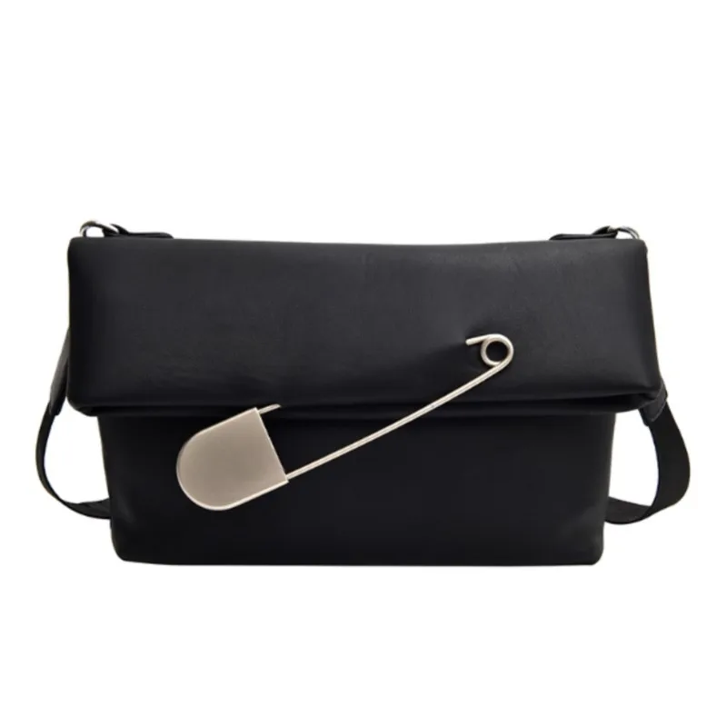 Korean Large Pin Black Shoulder Bags Women Foldable Sle Large Capacity Square Crossbody Bag Ladies Fashion Trend Unisex Tote Bag