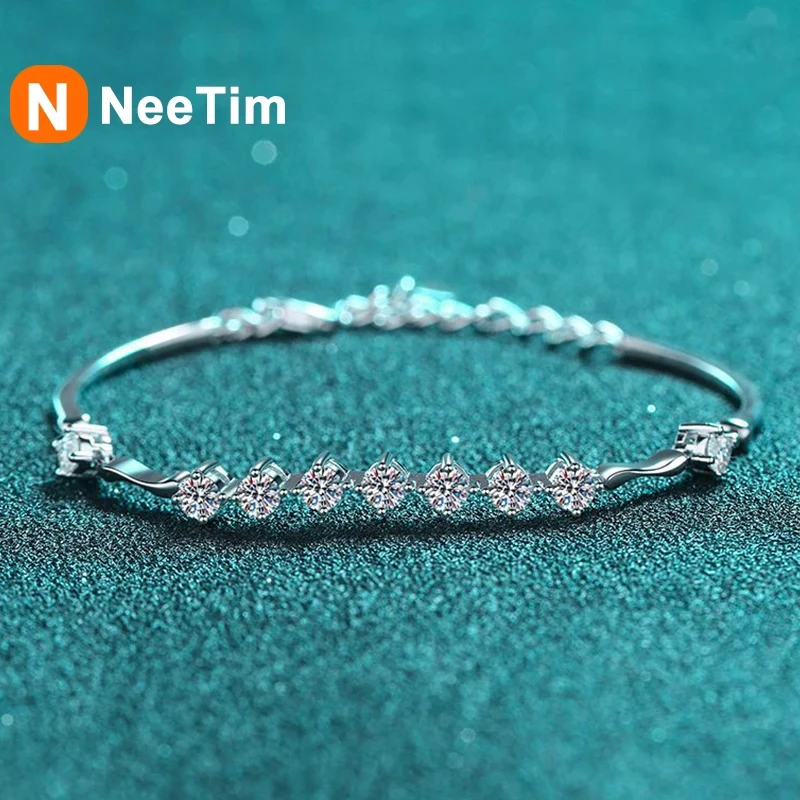 NeeTim D Color Moissanite Bracelet for Women Full Diamond 925 Sterling Silver with White Gold Plated Fine Jewelry Party Gift NeeTim D Color Moissanite Bracelet for Women Full Diamond 925 Sterling Silver with White Gold Plated Fine Jewelry Party Gift