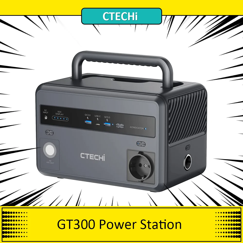 Ctechi Gt300 Centrale Elettrica Portatile Da 300W, Generatori Solari A Batteria Lifepo4 Da 299Wh, 5 Uscite, Regolatore Mppt Integrato 3 Ricarg