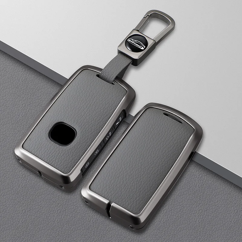Premium Zinc Alloy Leather Car Key Case Cover - 2/3 Button Design, Sleek and Durable Key Accessory