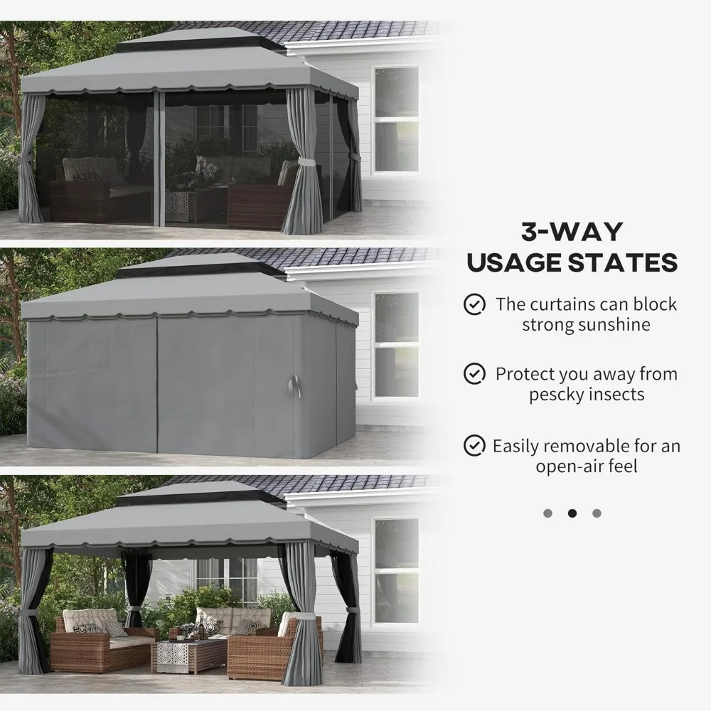 10' x 13' Patio Gazebo, Outdoor Gazebo Canopy Shelter with Netting and Curtains, Aluminum Frame for Garden, Lawn, Backy and Deck 3
