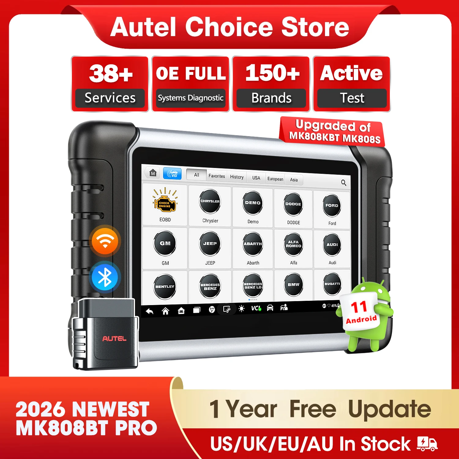 Autel MaxiCOM MK808BT PRO OBD2 Scanner Car Bi-directional Diagnostic Tool OBD2 Code Reader All System Diagnostic PK MK808KBT