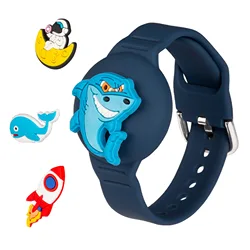 Kids' Cartoon Wristband with Hidden AirTag Holder - Anti - Lost Silicone Bracelet Accessory (Blue)
