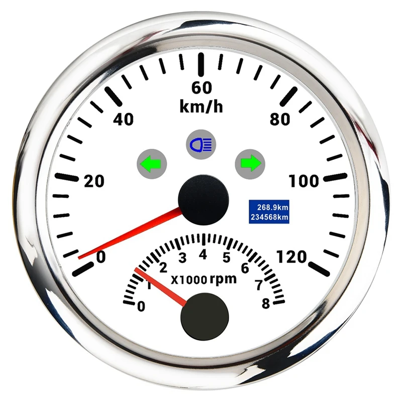 

2 In 1 85MM Marine GPS Tachometer 0-120KMH Speedometer 0-8000RPM With Red Backlight For Marine Trucks