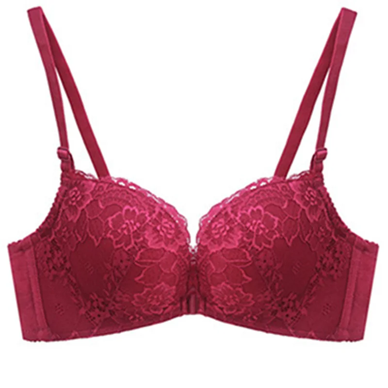 Elovegirl Seamless Lace Front Closure Push Up Bra Wireless Thin Cup Underwear For Women Lingerie Girl's Brassiere Comfort