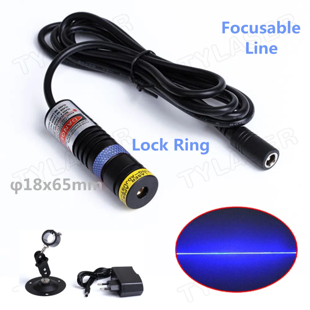 12V D18X65 Glass Len Focusable 405nm Blue Line 30mW 50mW 100mW Laser Module for Cutting Positioning (Free with Standard Bracket)