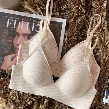 Sweet Breathable Triangular Cup Underwear Female Thin Non-marking Non-steel Ring Gathered Comfortable up Support Anti-Sagging Br