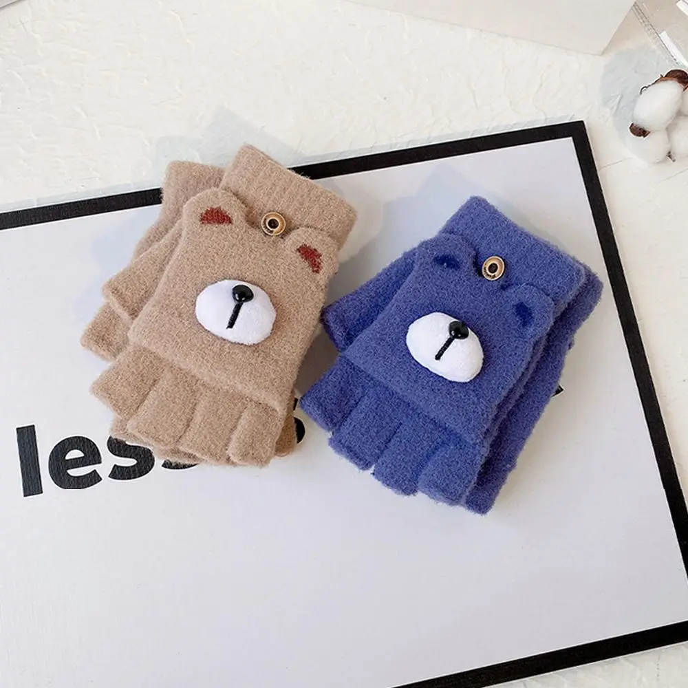 

Touch Screen Bear Cold Protection Christmas Gift Korean Mittens Winter Plush Gloves Women Flip Gloves Half Finger Flip Gloves