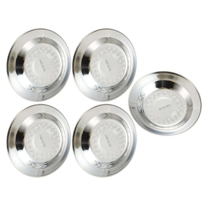 Y1UB Set of 5 304Stainless Steel Dinner Plate Round Metal Dish Set for Serving Dinner