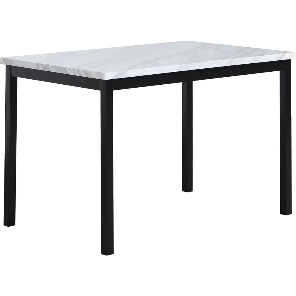 

Metal Dining Table With Laminated Faux Marble Top 28.50 X 45.00 X 30.00 Inches Off-White Room Furniture Home