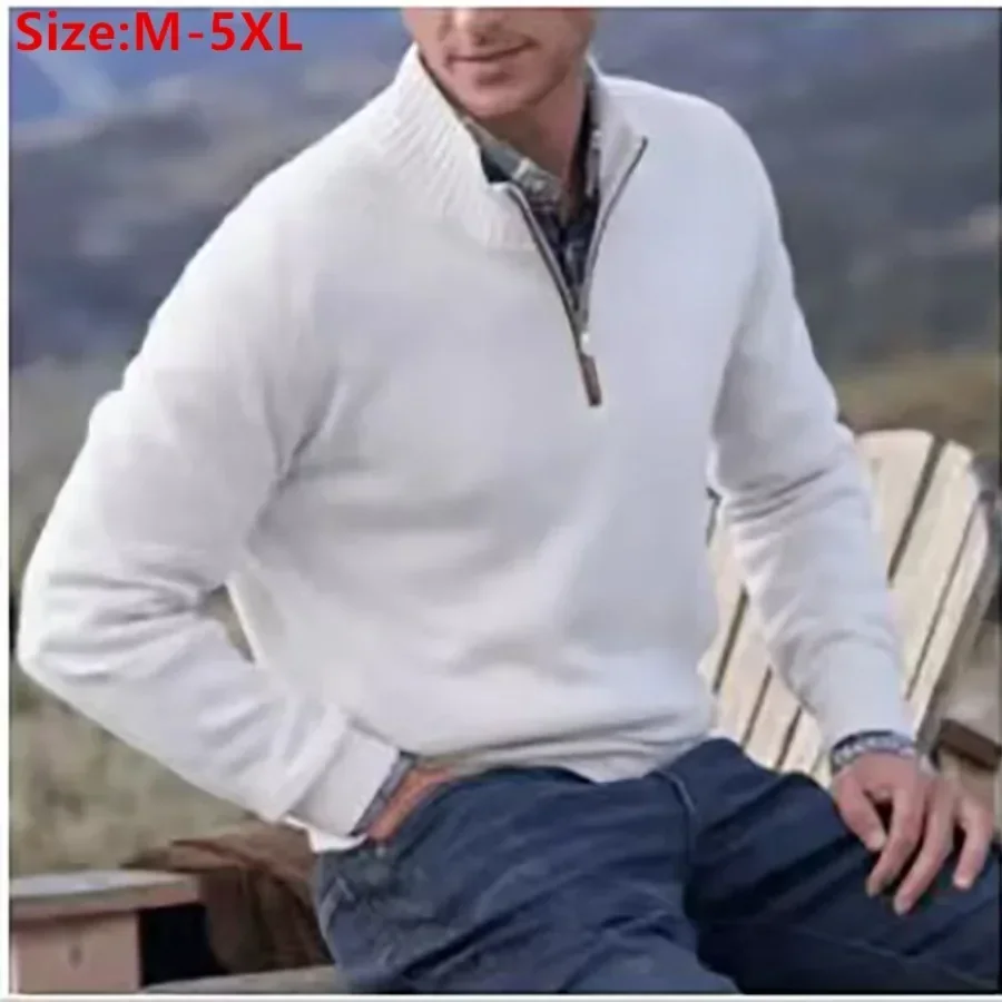 2024 Men's Warm Zipper Sweaters Autumn Winter Solid Stand Collar Knitted Pullovers Wool Knitwear Casual Comfort Sweaters for Men