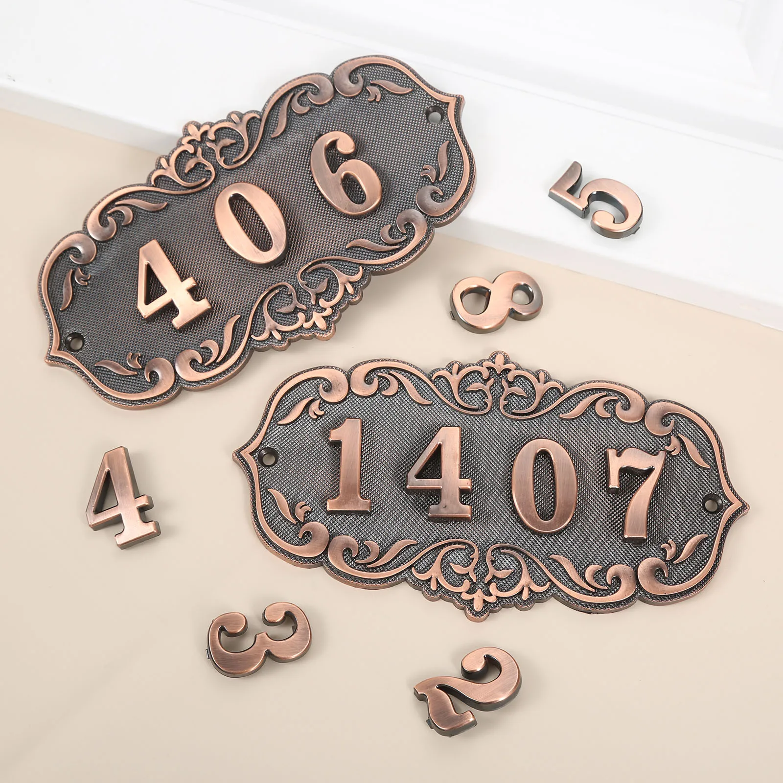 Placa de puerta de plástico con número de casa de cobre antiguo DRELD, letrero personalizado, etiqueta con número de puerta para Hotel, apartamento, Villa