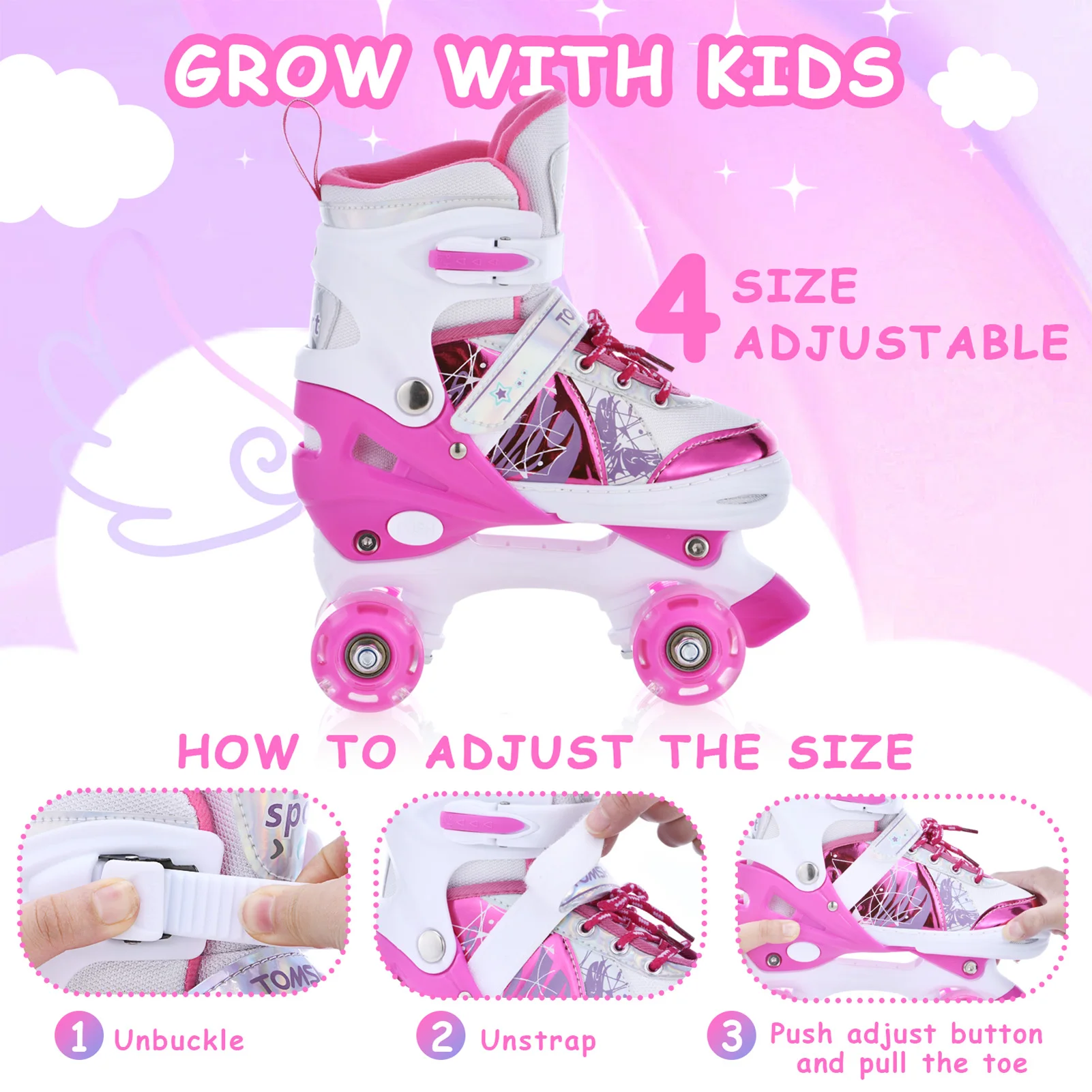 Roller Skating Wheels Roller Skates For Kids Girls Boys 4Size Adjustable Light Up Children's Roller Skate Shoes 4 Wheels