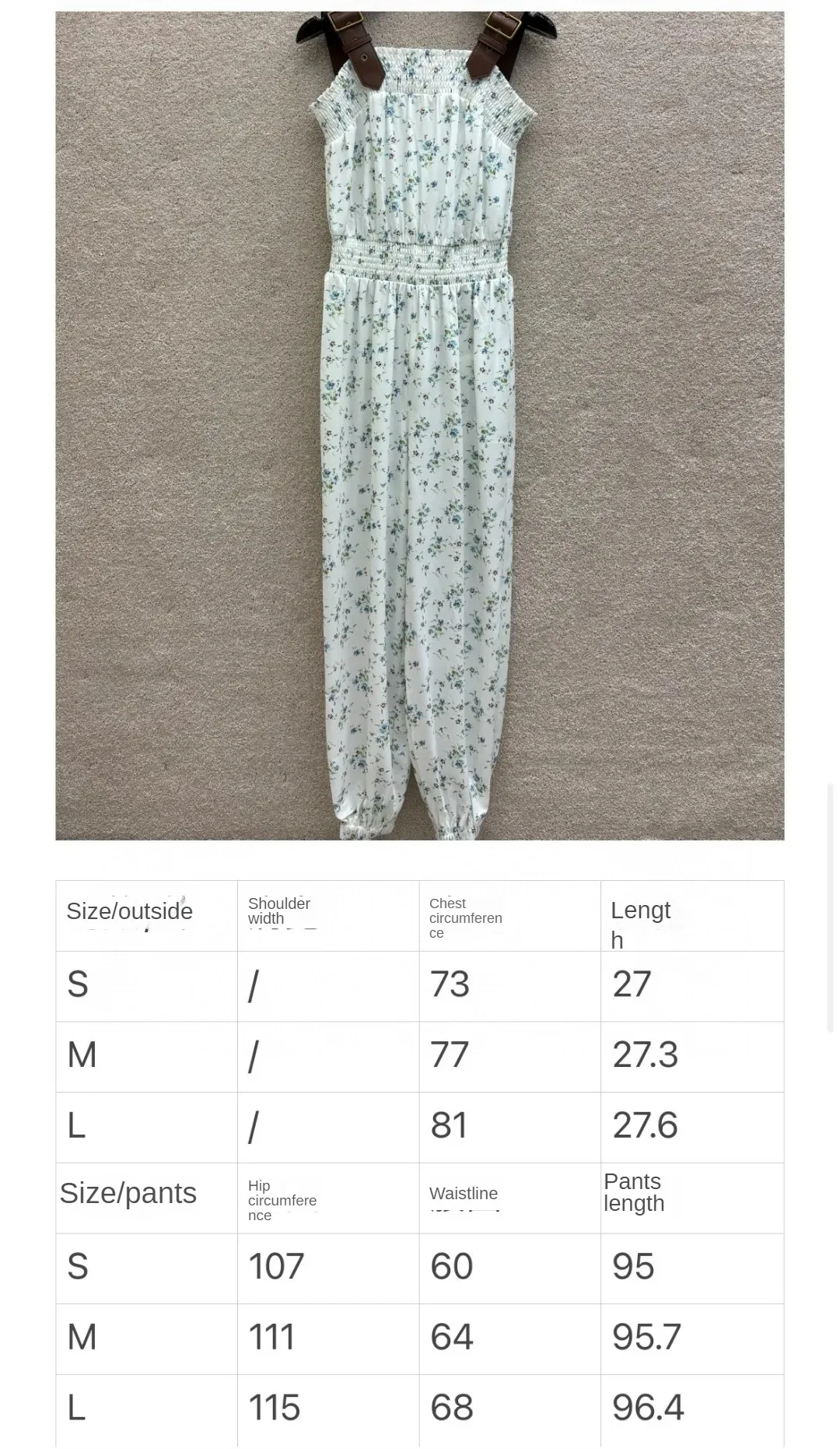 2024 Spring/Summer New Women's Wear Leather Stripe Strap Floral Elastic Waist Jumpsuit 0409