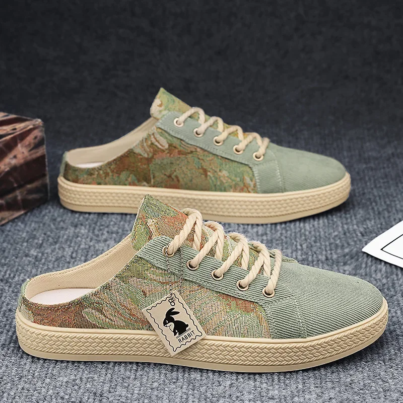 2025 Summer Trendy New Men's Casual Canvas Shoes Breathable Comfortable Lightweight Half Slippers Soft Soled Men's Shoes, view 3