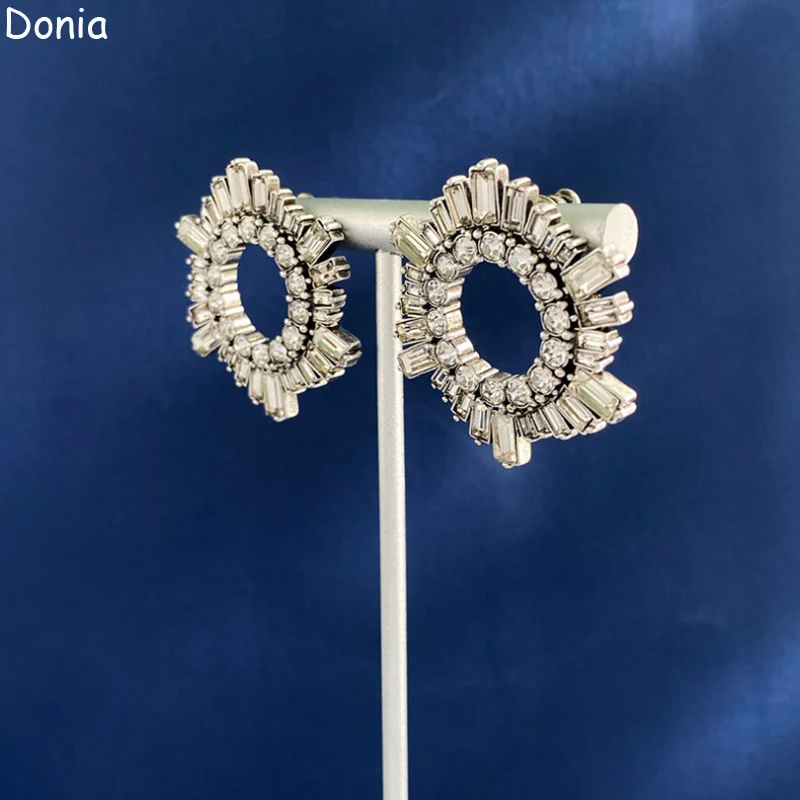 Donia Jewelry European and American Fashion Hollow Circle Titanium Steel Micro-Inlaid AAA Zircon Silver Needle Luxury Earrings