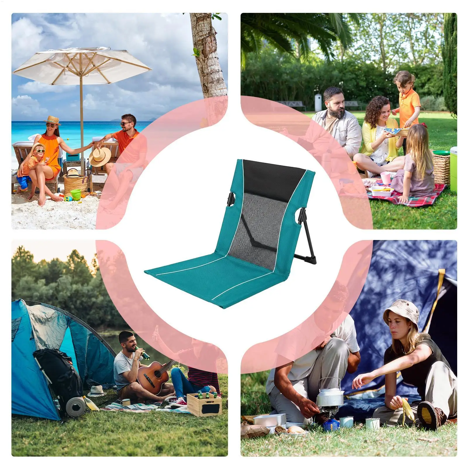 Sedia da Spiaggia Bassa Pieghevole con Borsa per il Trasporto, Sdraio per Piscina, Ideale per Prendere il Sole, Viaggiare, Campeggio e Picnic - immagine 5