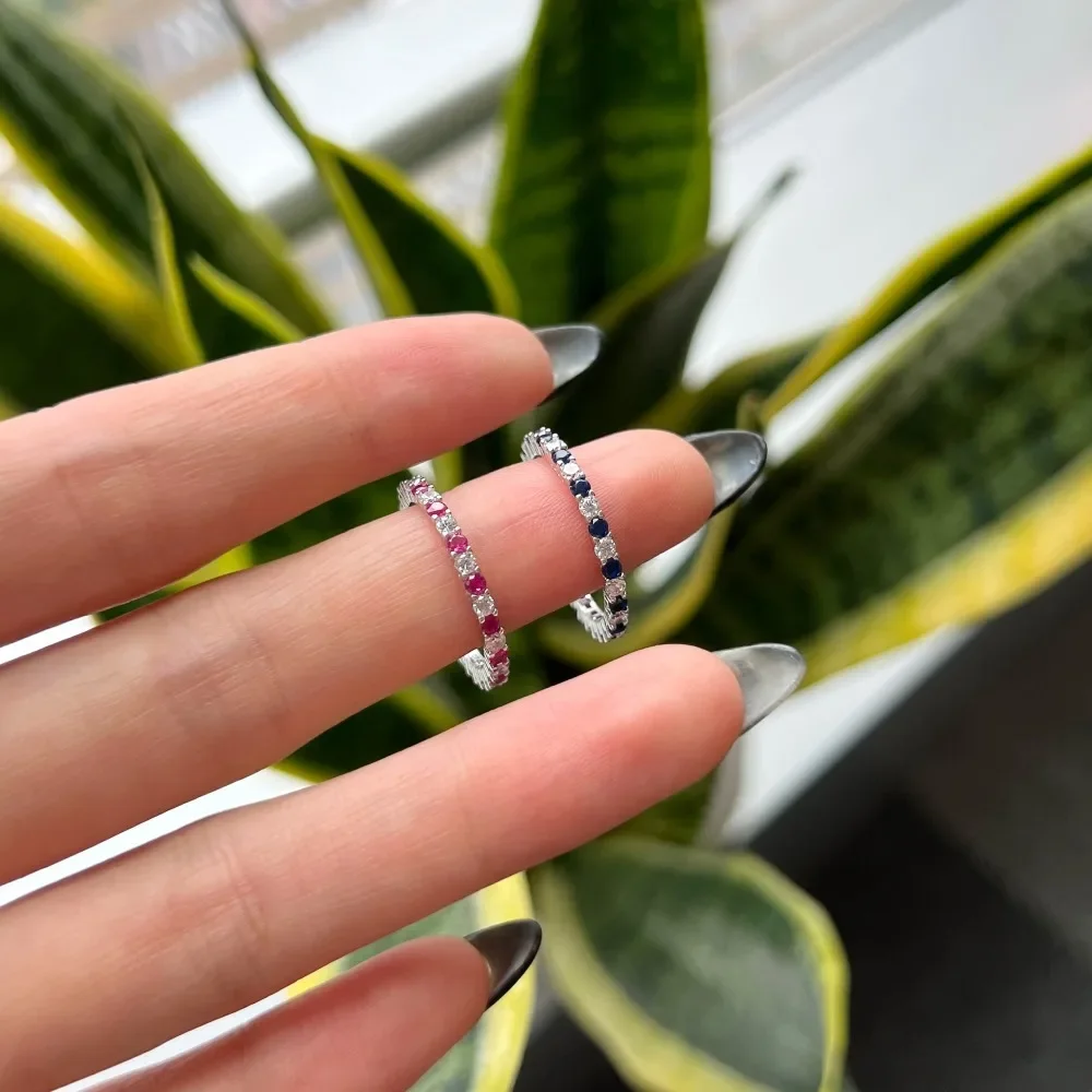 여성을위한 Trumium  반지 사파이어 루비 큐빅 지르콘 컬러 보석 Boho 웨딩 약혼 반지 쥬얼리