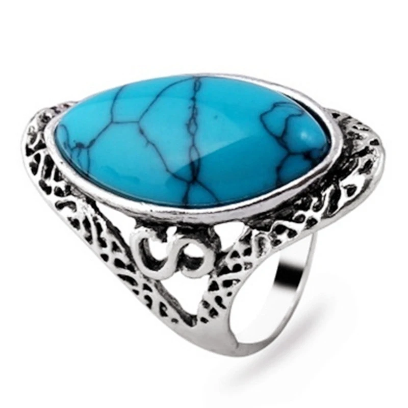 Vintage Bohemian Style Oval Rings for Women Finger Ring Engagement & Wedding Bridal Band Jewelry Ring Size 6-11 6 Colors