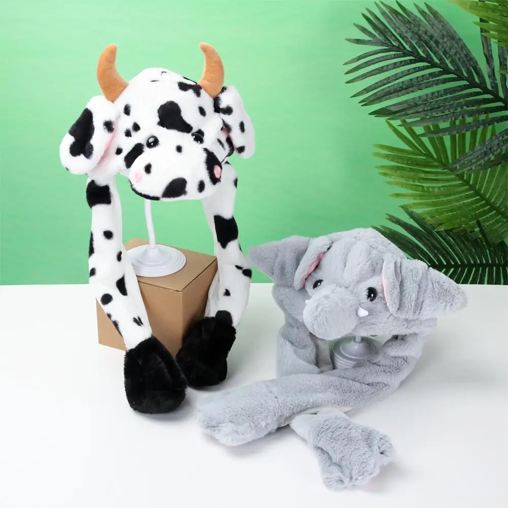 1PC Girls Boys Cute Animals Ear Moving Jumping Hats Plush Keep Warm Soft Funny Cap Women Winter Rabbit Pinch Airbag Hat
