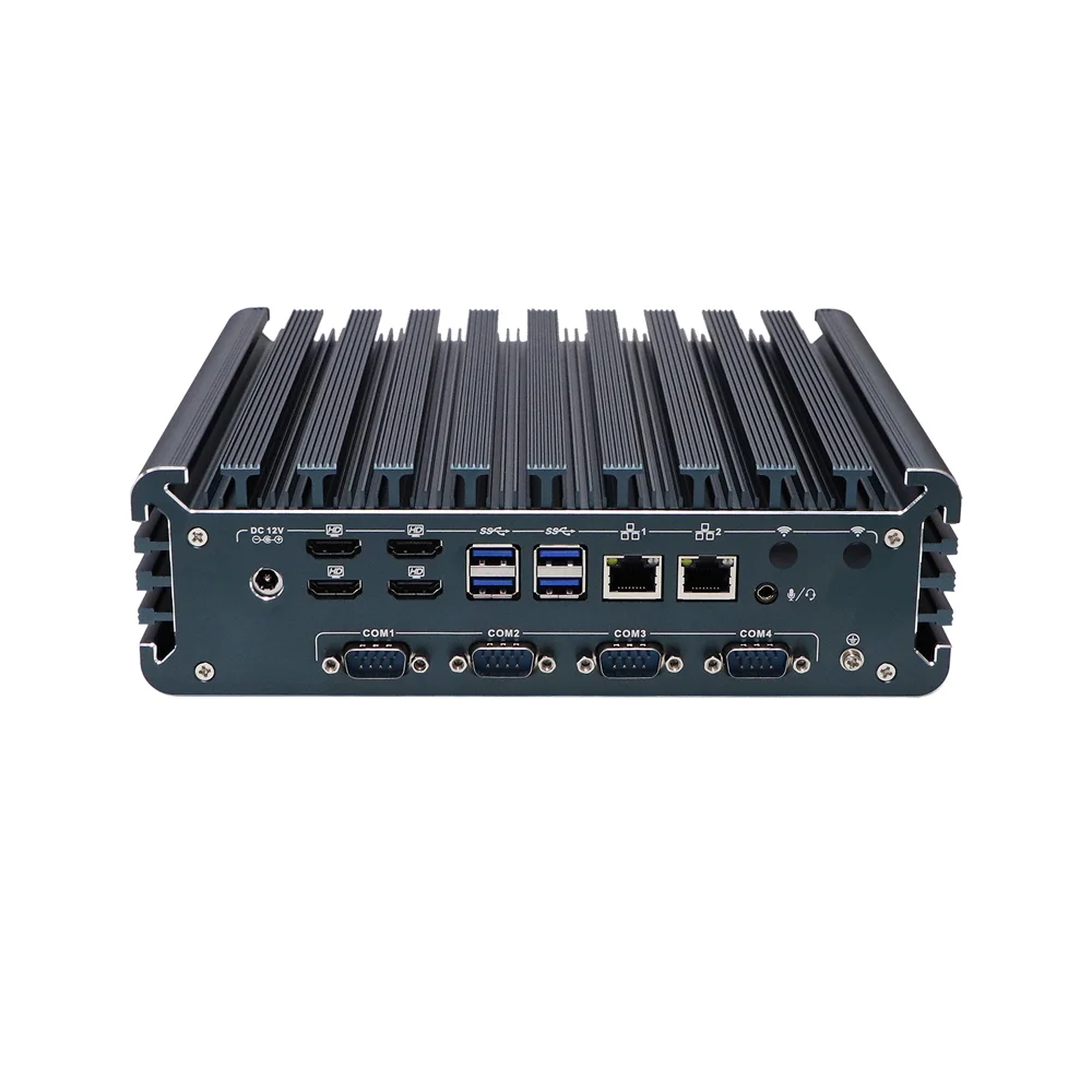 HUNSN безвентиляторный промышленный ПК, мини-компьютер, IPC,IX12, I5/I7, 4 x HDMI, 2 x LAN, 4 x COM COM1/2 для RS232/RS485,TPM2.0