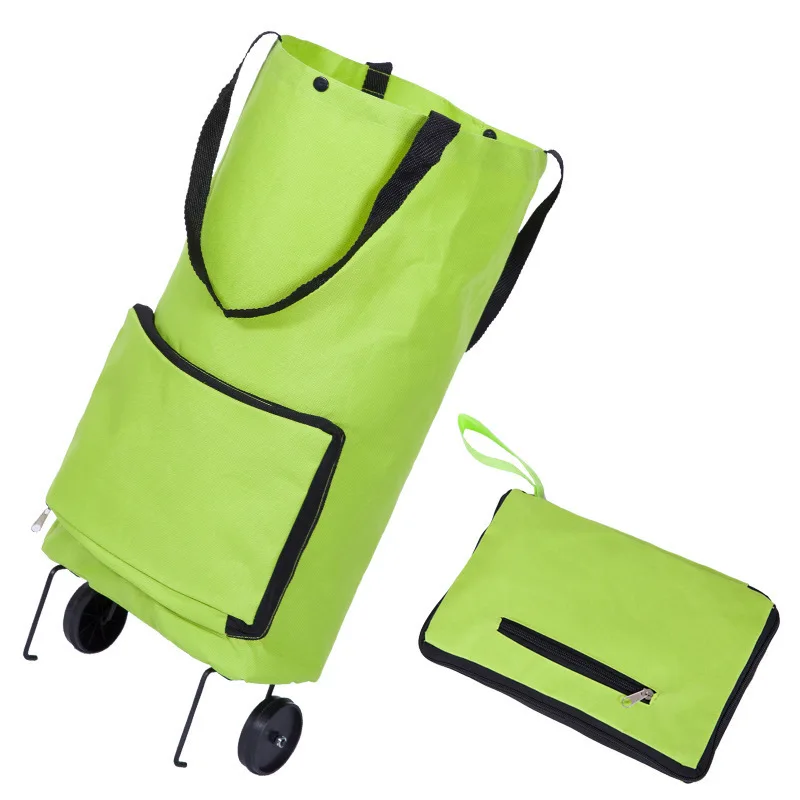 Foldable Trolley Bag Portable Shopping Cart Folding Home Travel Luggage Green Luggage Travel Wheels Multi-use Bag Shopping Bag