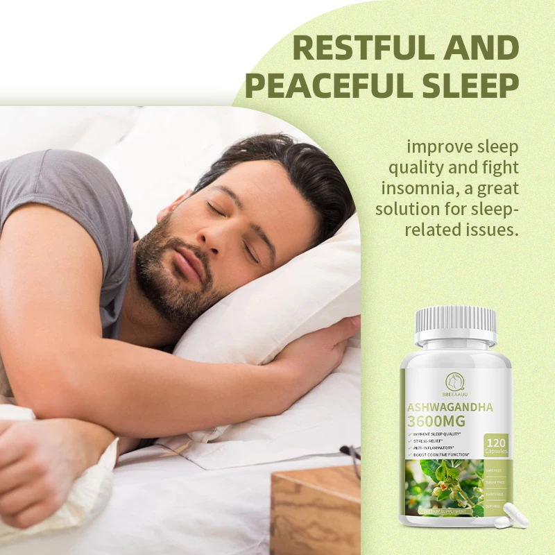 3600MG Ashwagandha Capsules Sleep Health Help Sleep Relieve Stress & Anxiety Relax Improve Mood Anti-inflammatory