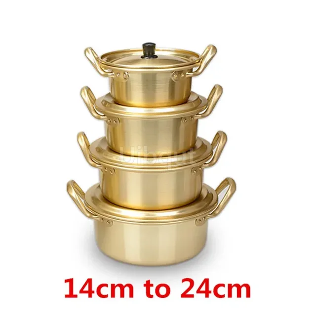 Nouilles Ramen de Style coréen, Pot doré, soupe en aluminium, marmite chaude, revêtement oxydé, nouilles Mike, soupe aux œufs, ustensiles de cuisine dorés 1