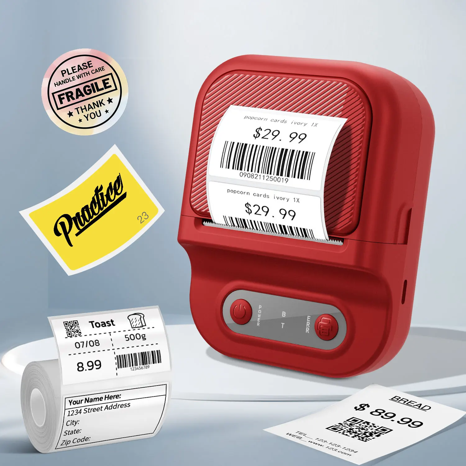 테이프가 포함된 휴대용 열전사 프린터 2인치 접착 라벨 프린터 미니 블루투스 스티커 메이커 스마트폰 PC 지원