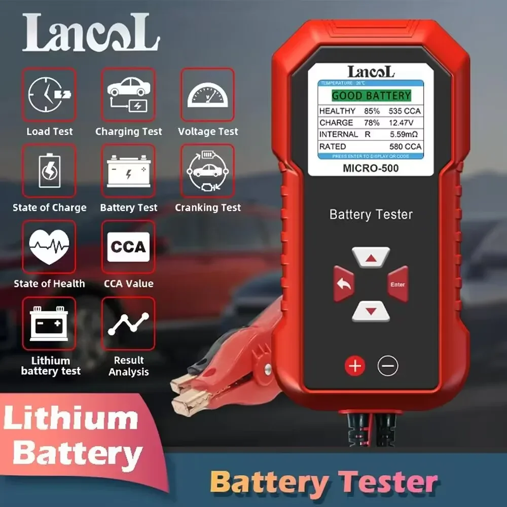 Lancol Micro 500 12 V Autobatterietester 40–3000 CCA Lithiumbatterie Test Blei-Säure-Batterie-Analysator LED-Anzeige Diagnosewerkzeuge