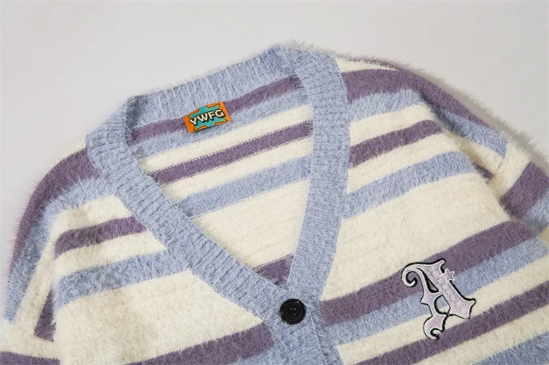 Vintage Farbblock Patchwork Strickjacke Neue Harajuku Streifen Strickpullover Hip Hop Streetwear Strickwaren Unisex Kleidung Tops_voghion.com