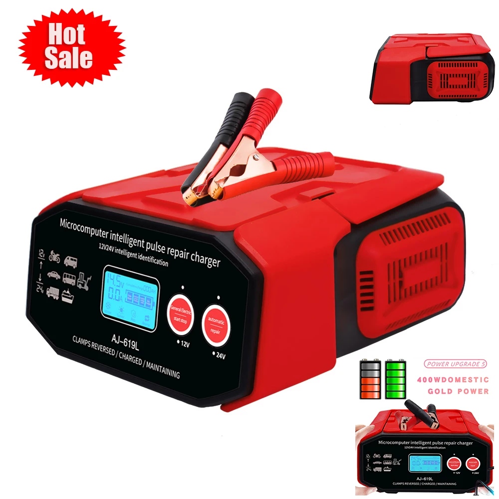 

High Power 400W Car Battery Charger 12V 24V Intelligent Pulse Repairer Charger for Car SUV Motorcycle Truck Boat Fast Charge