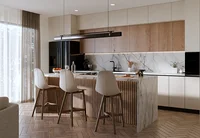 หรูหราอัตโนมัติOakห้องรับประทานอาหารตู้โมเดิร์นไม้ตู้เก็บอ่างล้างจานตู้ห้องครัว 6