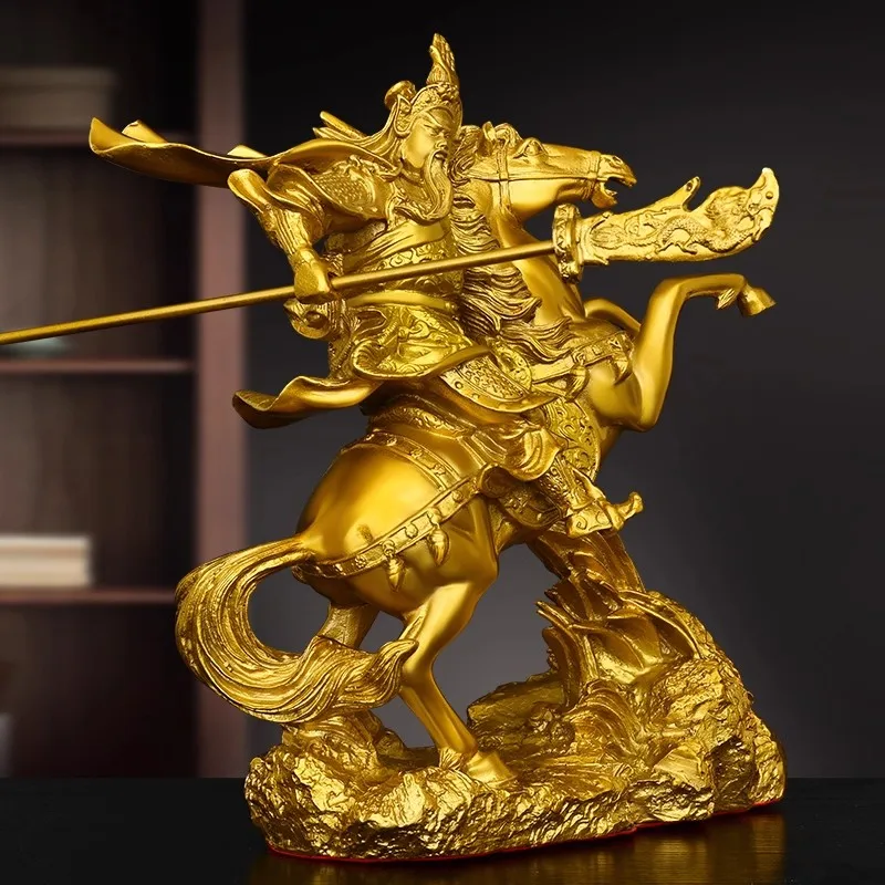 Antique Brass Guan Yu Statue, Horse Riding God of Wealth & Warrior, Feng Shui Office Home Decor, Chinese Collectible Figurine