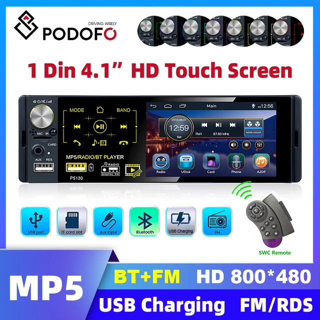 Radio de coche 1 Din, reproductor Multimedia estéreo de Audio HD,  Bluetooth, MP5, autorradio, pantalla táctil, pantalla Digital, USB, SD, FM