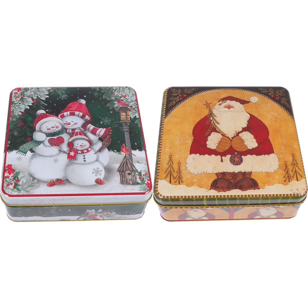 

2 Pcs Storage Box Elder Santa Claus Decoration Empty Cookie Tins Christmas for Cookies Tinplate Jar