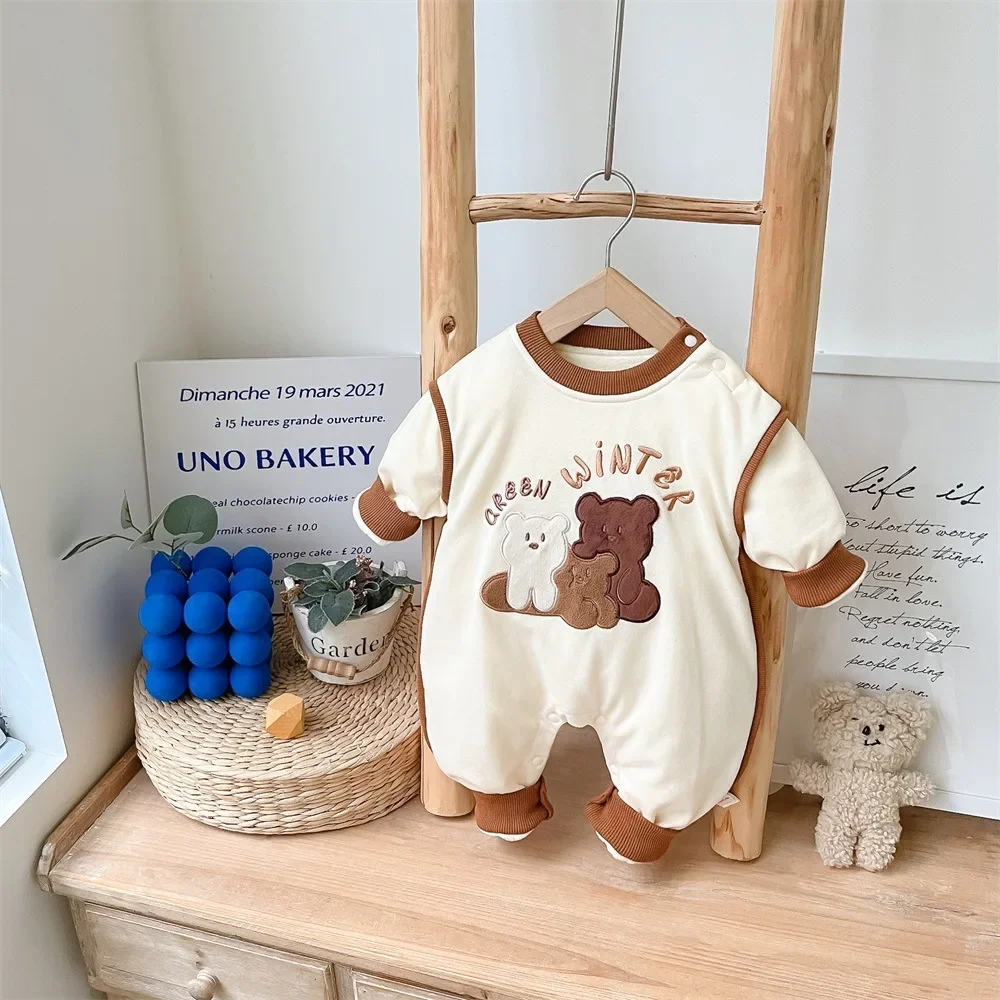 

2023 Winter Thickened Baby Bear Onesie romper 0 to 24M - Cozy Home Wear Korean Style Warm Newborn Infant Jumpsuit for Outdoor