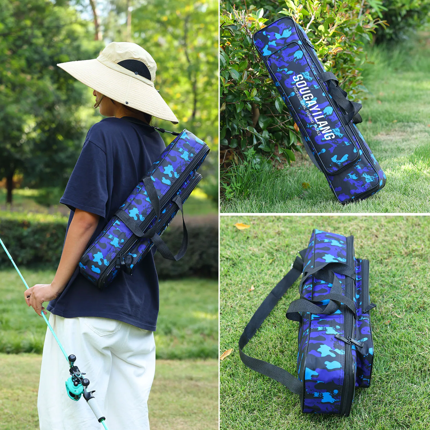 Sougayilang Professionelles Angelrutenetui, robuste Oxford-Tasche, gestreiftes Muster, multifunktionale wasserdichte Angelausrüstungstasche – Detail 14